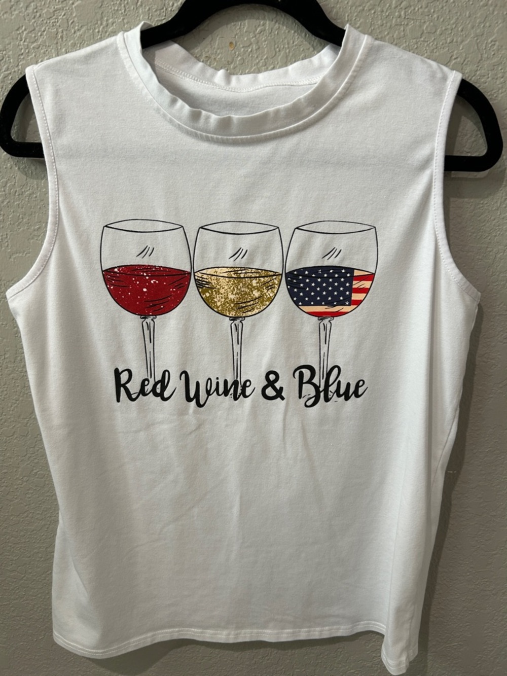 Red Wine & Blue Graphic Muscle Tank - White